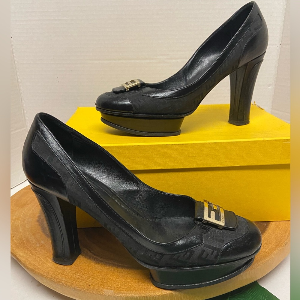 Fendi Zucchini’s Canvas & Leather Heels
